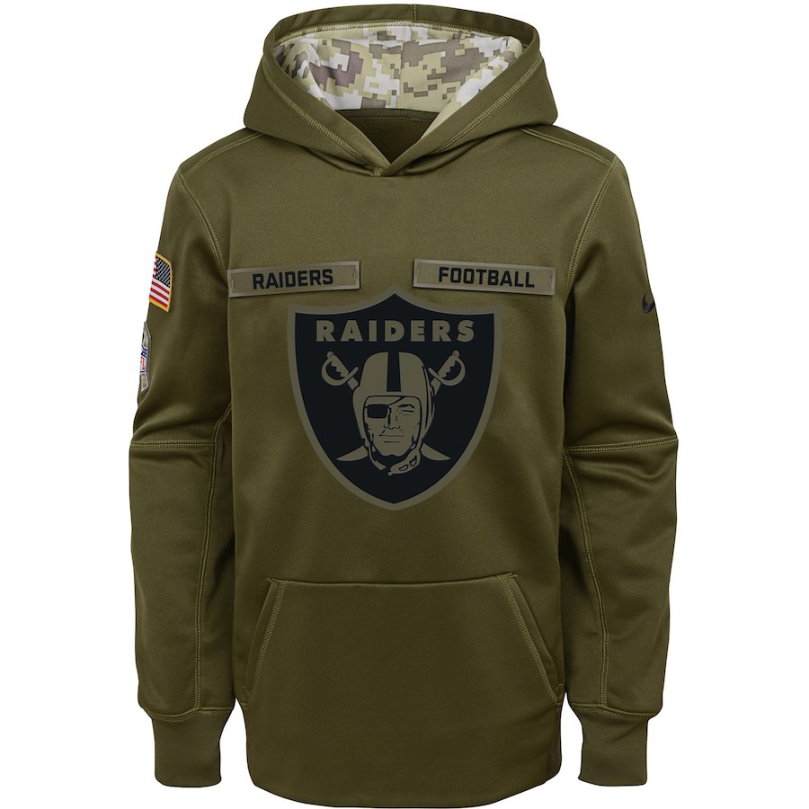Oakland Raiders Nike Youth Salute to Service Pullover Performance Hoodie Green->youth nfl jersey->Youth Jersey